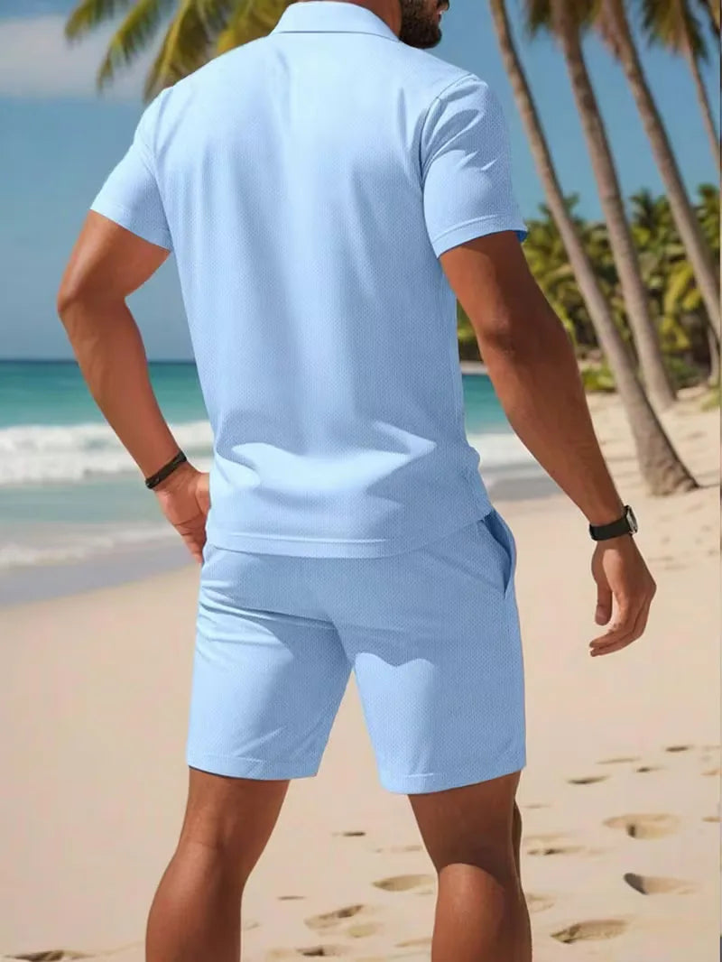 Completo Uomo Elegante Estivo Polo e Shorts Set 2 Pezzi Leggero