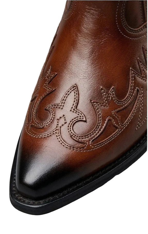 Stivali Texani Unisex in Vera Pelle con Ricamo - Stile Western