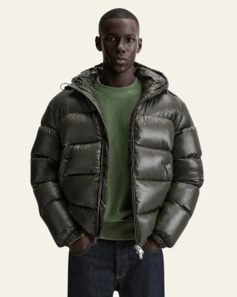Piumino Uomo in Nylon Lucido con Imbottitura in Piuma d'Oca