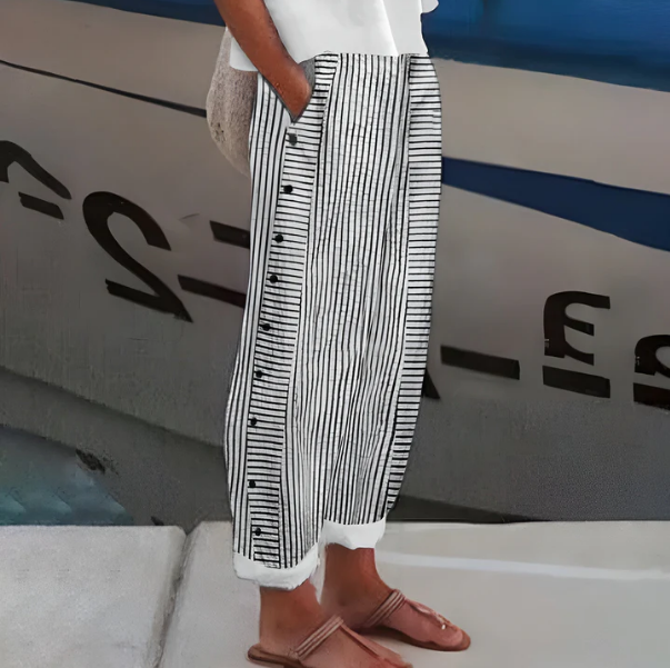 Pantaloni Donna a Righe a Gamba Larga Fluidi