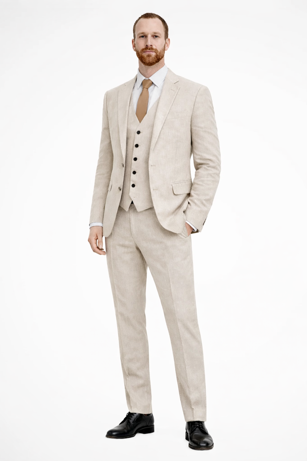 Abito Uomo 3 Pezzi in Lino con Gilet e Pantaloni