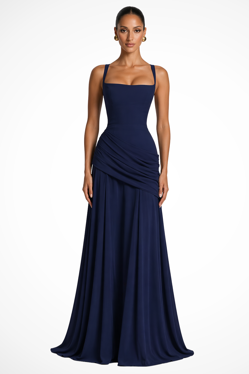 Abito Cerimonia Donna Maxi Scollo Quadrato con Spacco Laterale