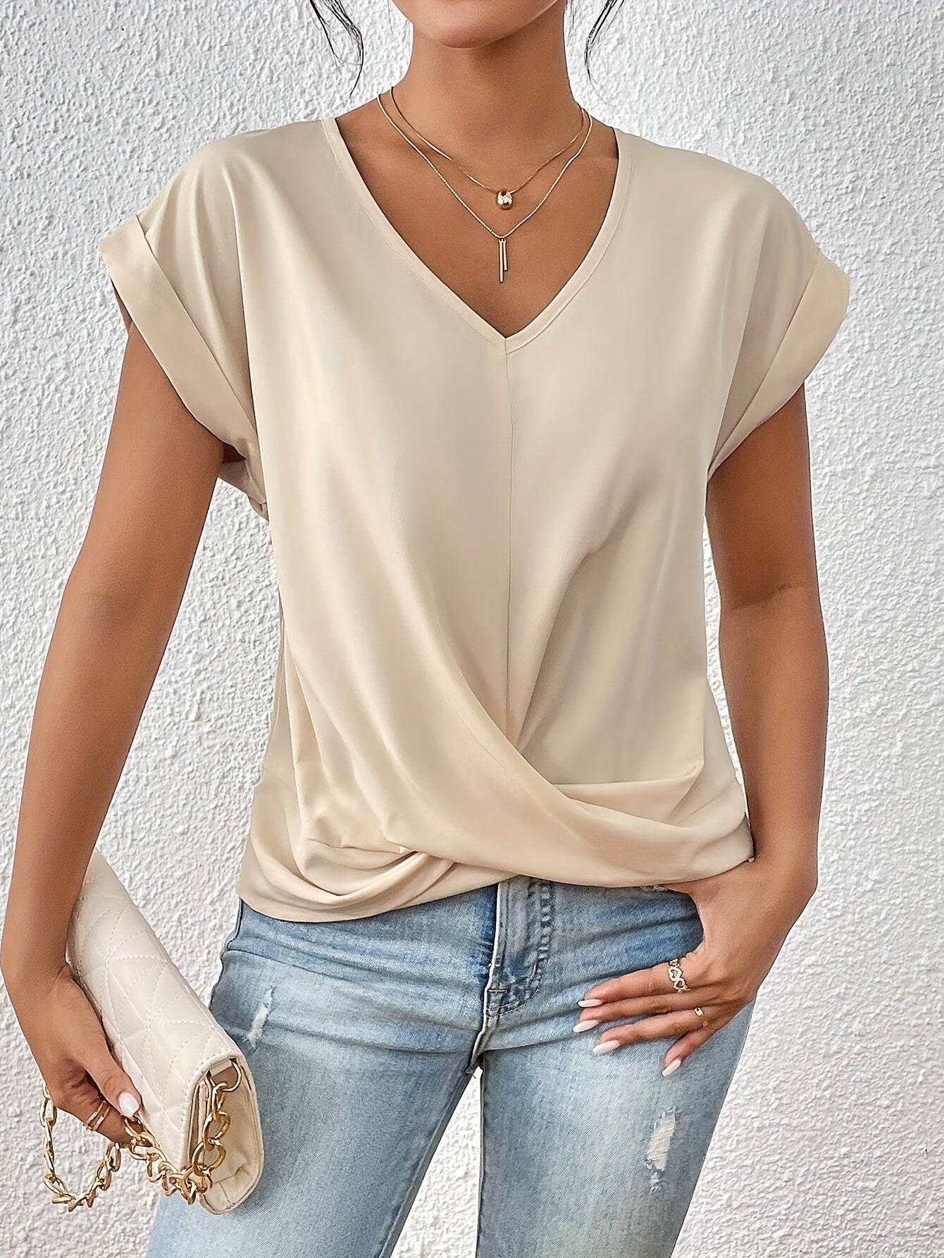 T-shirt Slim Fit Donna – Casual con scollo a V per Uso Quotidiano