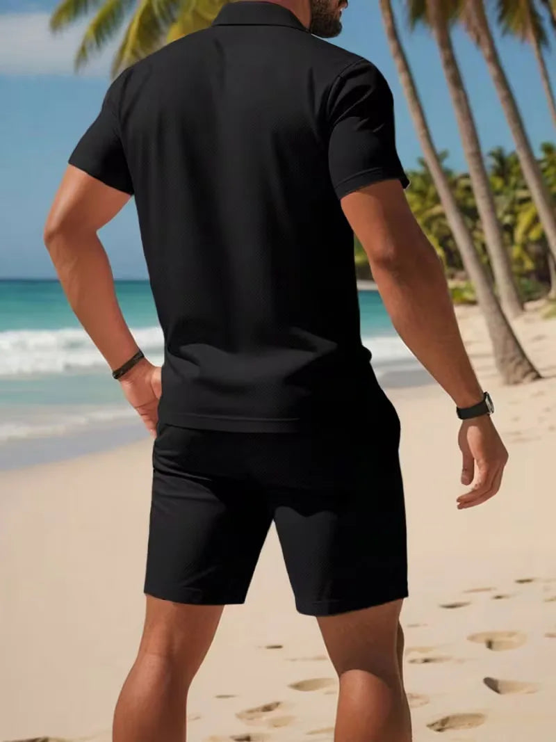 Completo Uomo Elegante Estivo Polo e Shorts Set 2 Pezzi Leggero