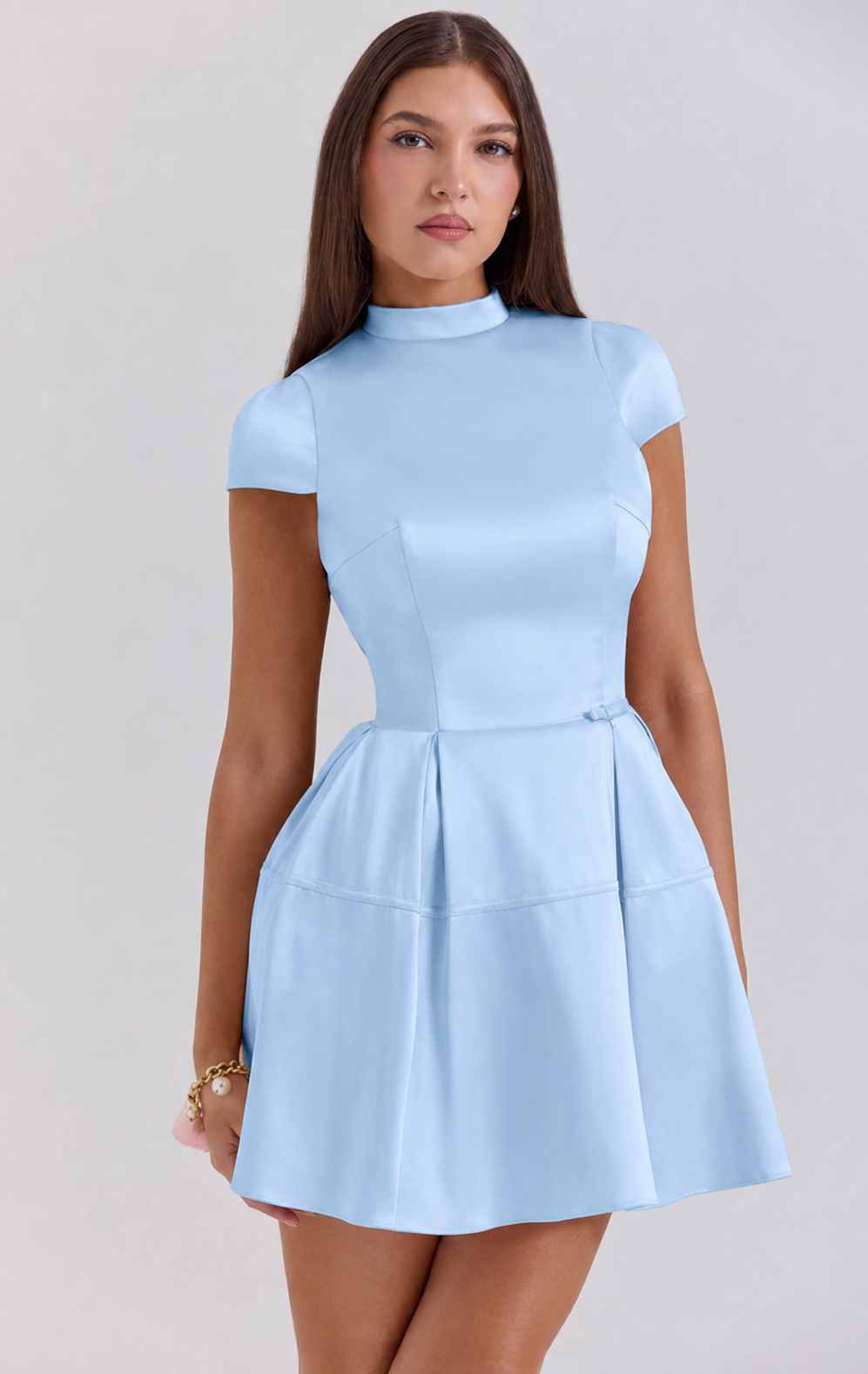 Abito Femminile Scollo Alto con Cintura, Adatto per Occasioni Festive