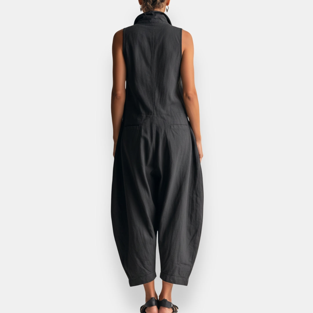 Tuta Jumpsuit Donna Senza Maniche Stile Cargo con Colletto