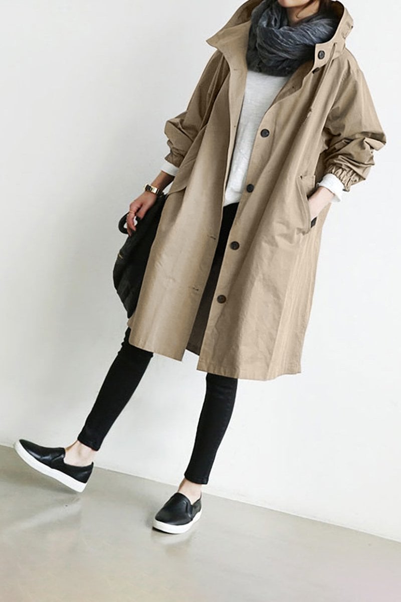 Trench Coat Slim Fit Donna – Impermeabile con Cappuccio, Adatto per Primavera e Autunno