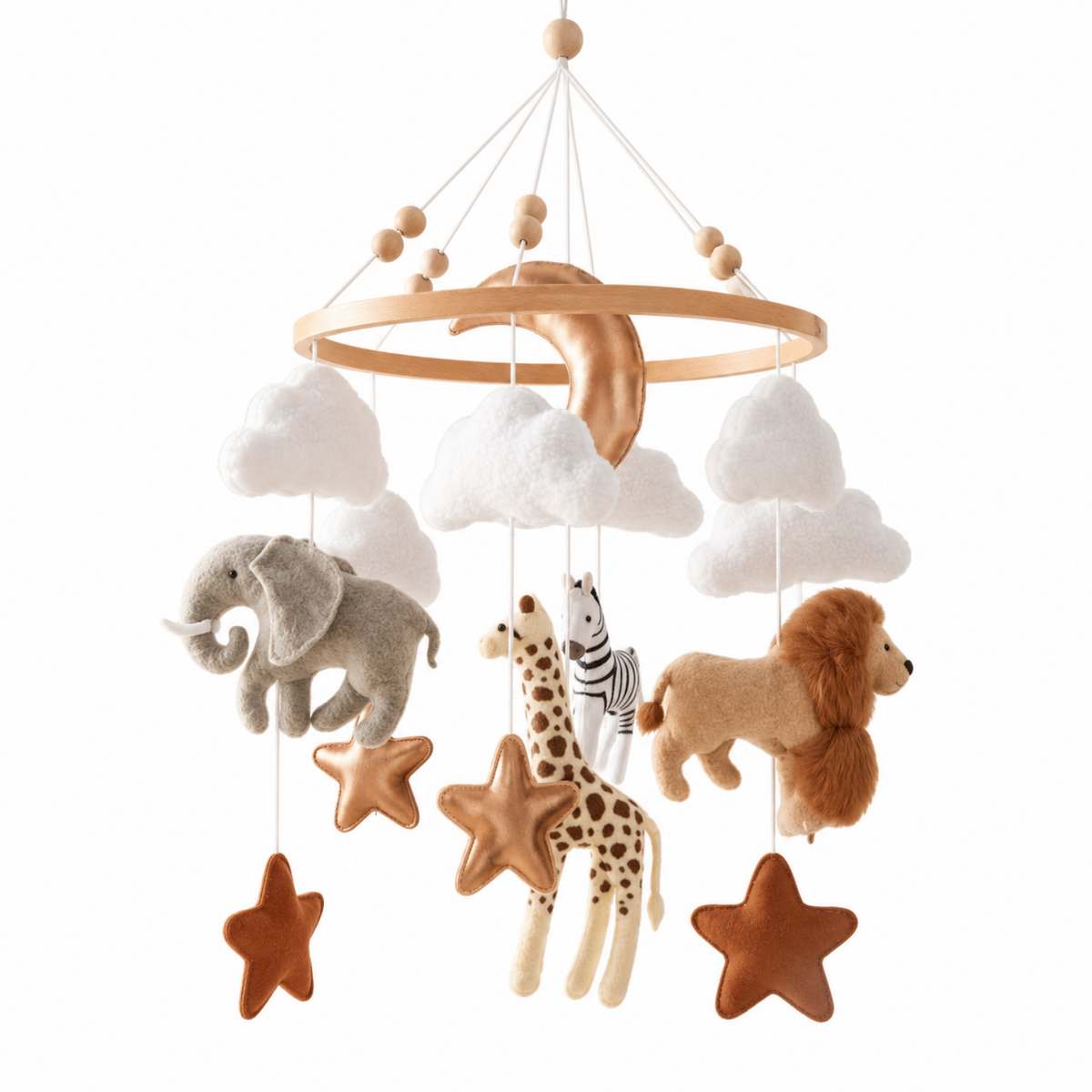 Jungle safari animal felt toy topper for cot mobile