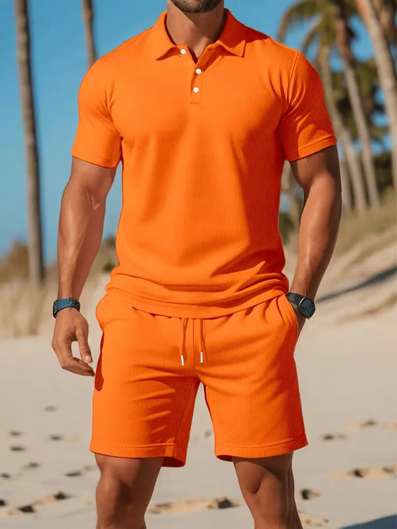 Completo Uomo Elegante Estivo Polo e Shorts Set 2 Pezzi Leggero