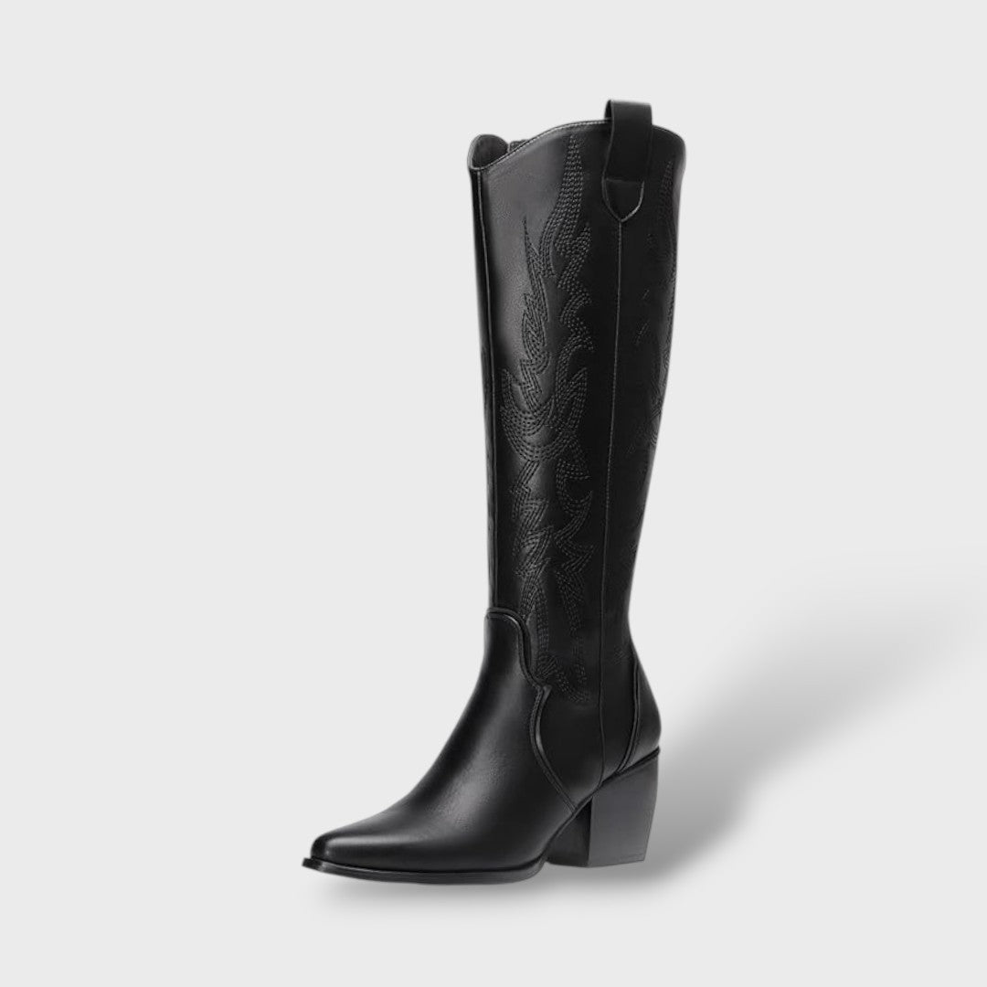 Texani Donna Stivali Western al Polpaccio con Ricamo