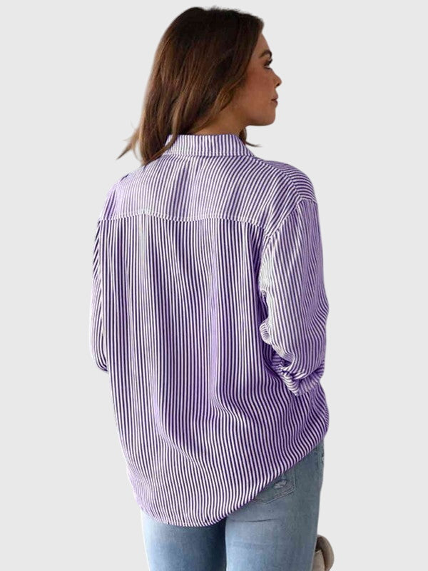 Camicia Donna a Righe con Colletto e Allacciatura Frontale