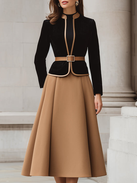 Set Dames Scolpito – Blazer e Gonna Midi A-Line per Lavoro e Uso Quotidiano