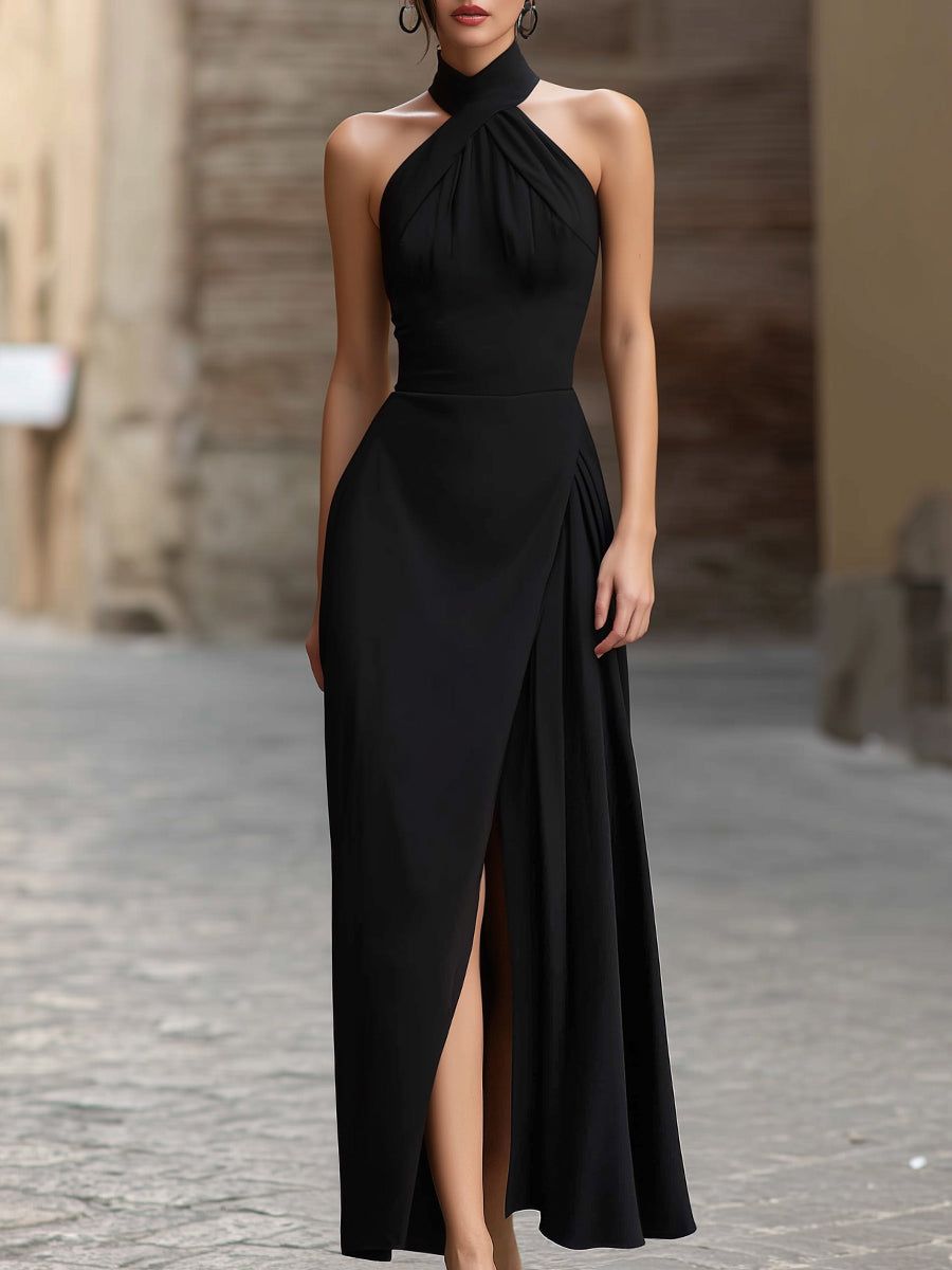 Abito Maxi A-Line per Donne – Con Collo Halter e Spacco per Uso Estivo