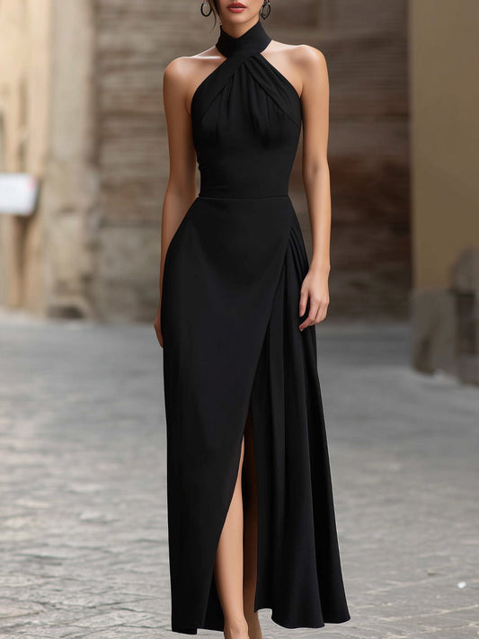 Abito Maxi A-Line per Donne – Con Collo Halter e Spacco per Uso Estivo