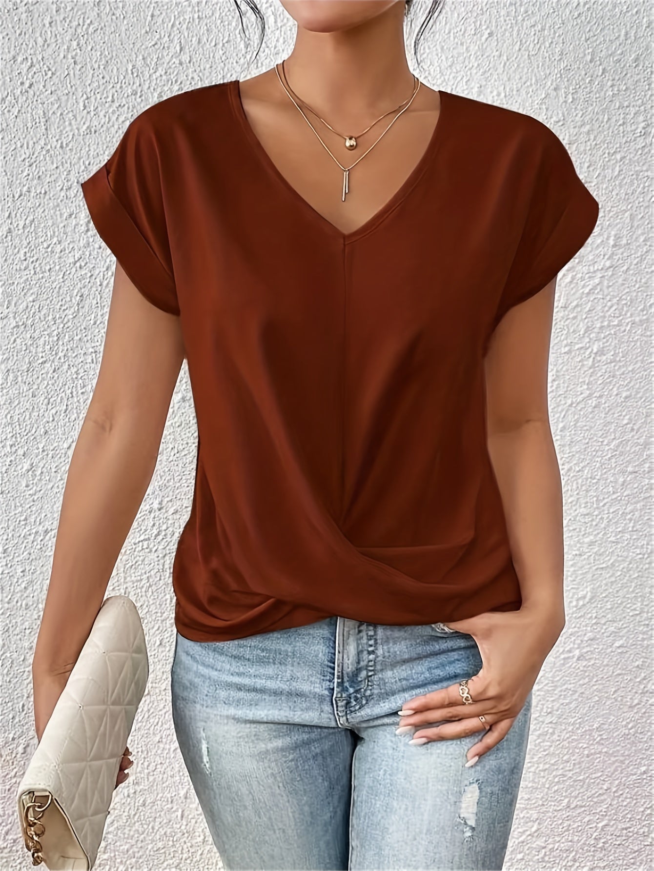 T-shirt Slim Fit Donna – Casual con scollo a V per Uso Quotidiano