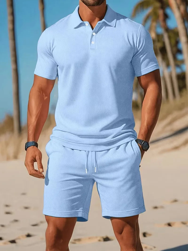 Completo Uomo Elegante Estivo Polo e Shorts Set 2 Pezzi Leggero