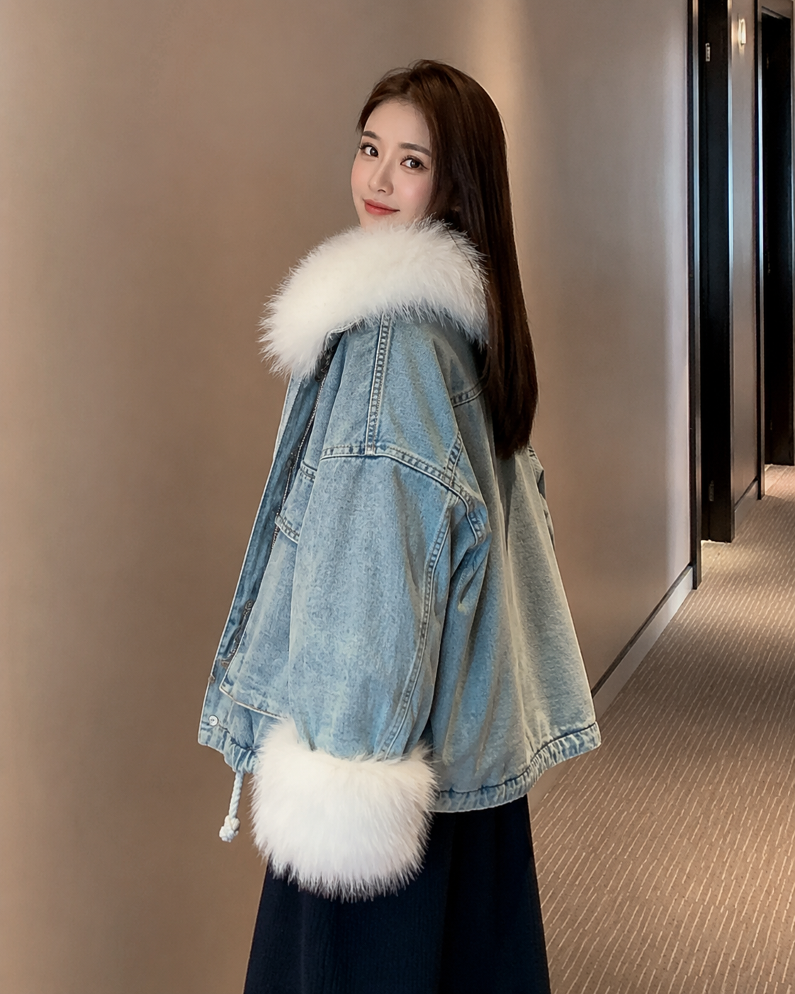Donna - Giacca in denim - Rivestimento in pelliccia sintetica