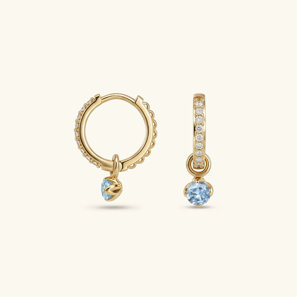 Orecchini a Cerchio Donna Placcati Oro con Zirconi e Charm