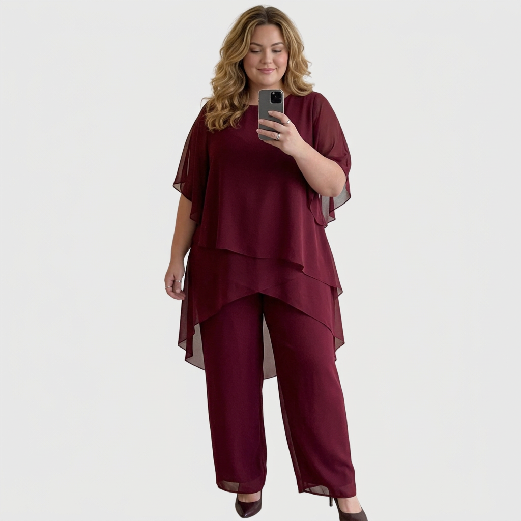 Completo Donna Elegante con Pantaloni Palazzo Drappeggiati