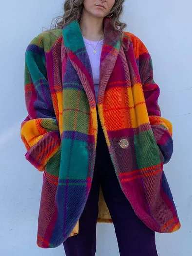 Cappotto Donna Oversize a Quadri Scozzesi Lungo Invernale
