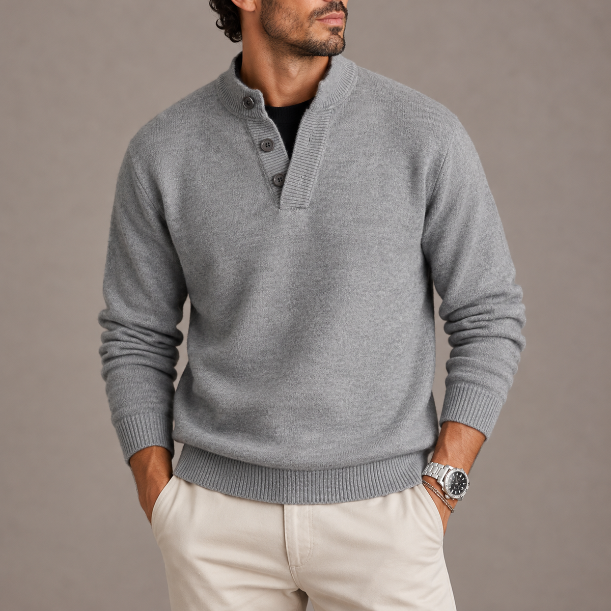 Maglione Polo Uomo a Maniche Lunghe in Maglia Fine