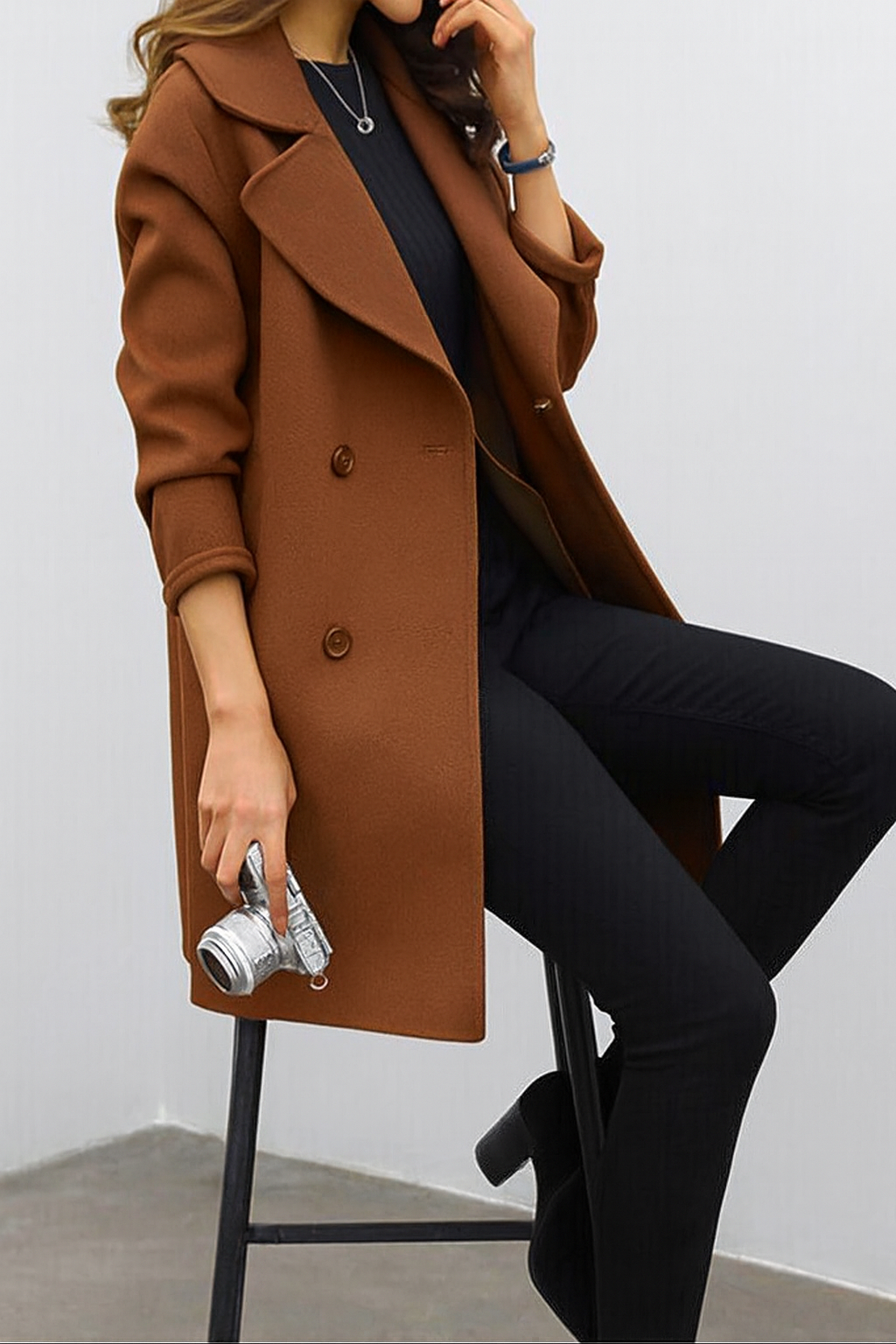 Cappotto Donna Doppiopetto in Misto Lana