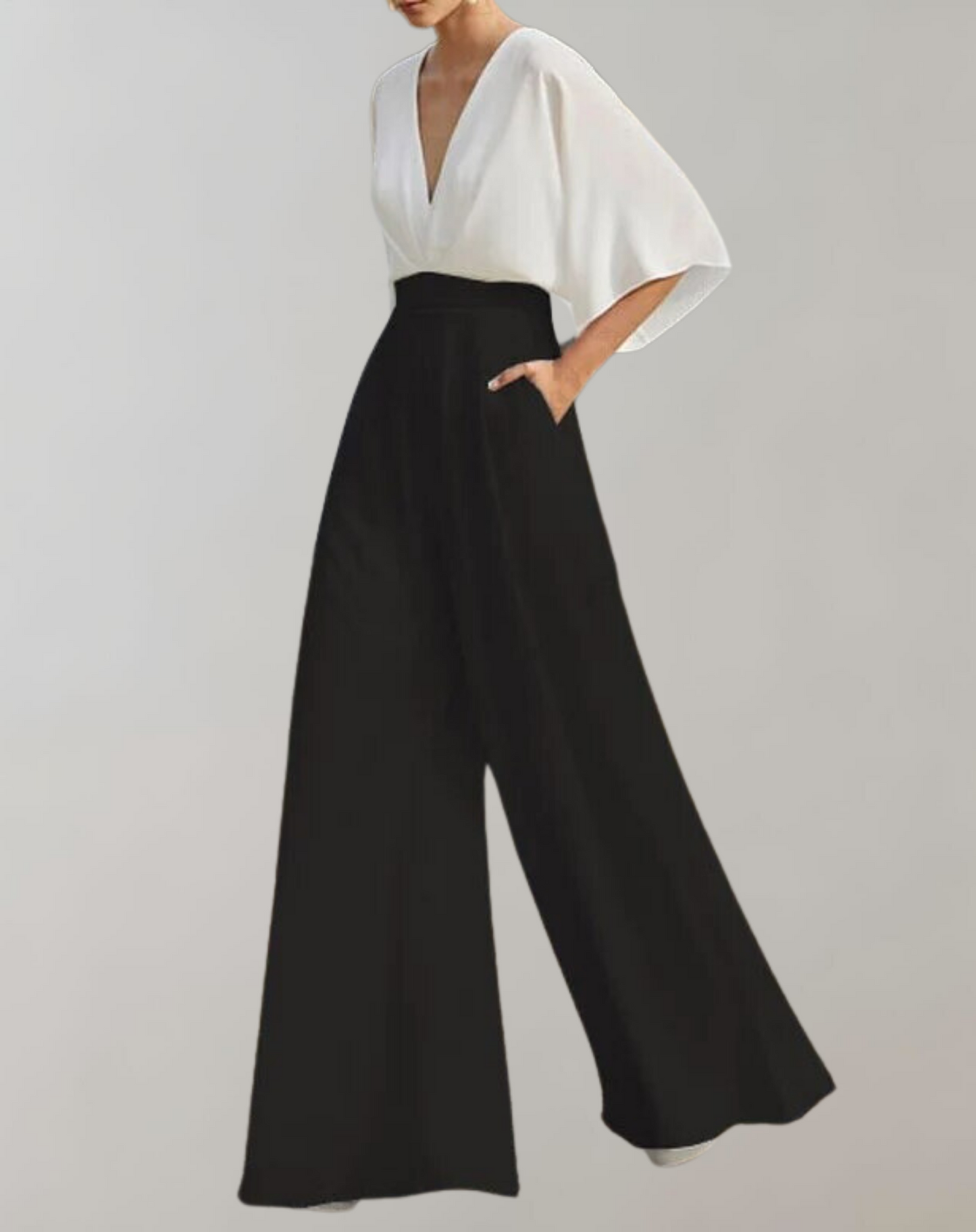 Tuta Scollo V per Donne - Adatta per Abbigliamento da Festa e Serata, Con Pantaloni Larghi