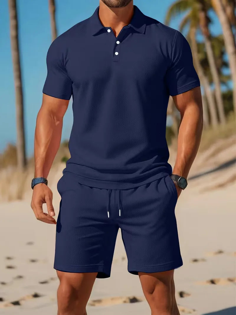 Completo Uomo Elegante Estivo Polo e Shorts Set 2 Pezzi Leggero