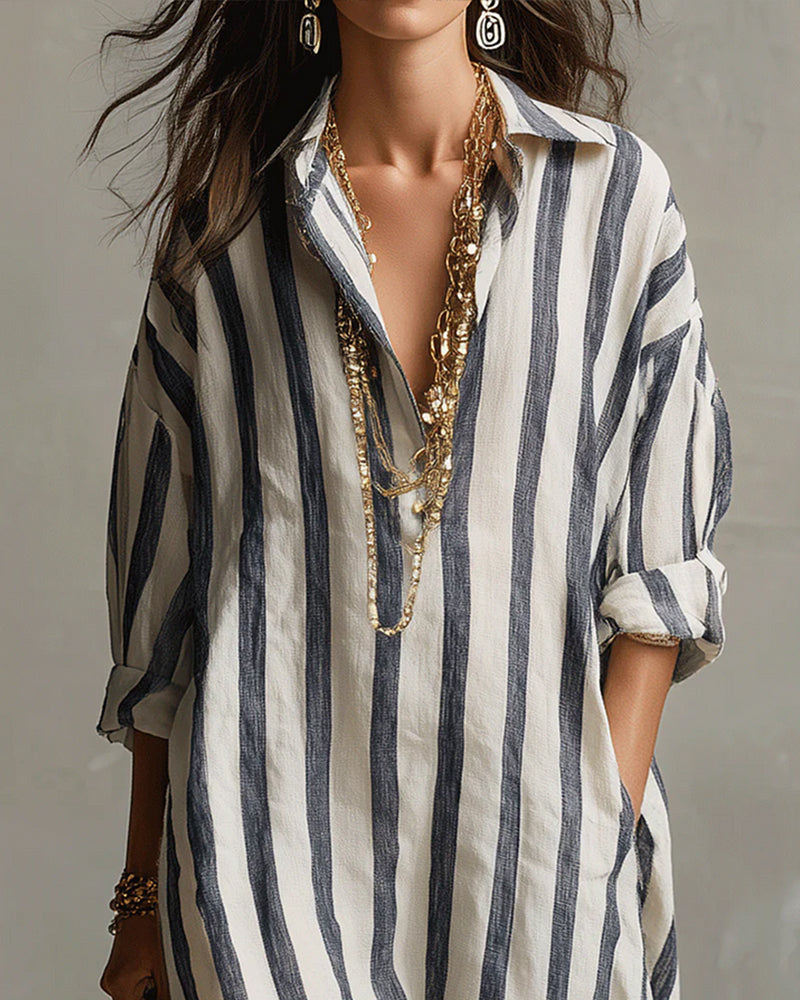 Abito A-Linea da Donna – Con Collo Revers, Adatto per Uso Casual e Primavera/Estate
