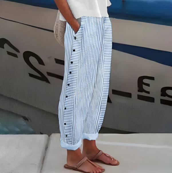 Pantaloni Donna a Righe a Gamba Larga Fluidi