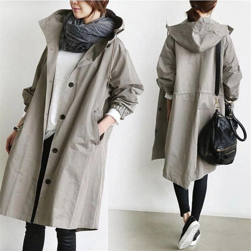 Trench Coat Slim Fit Donna – Impermeabile con Cappuccio, Adatto per Primavera e Autunno