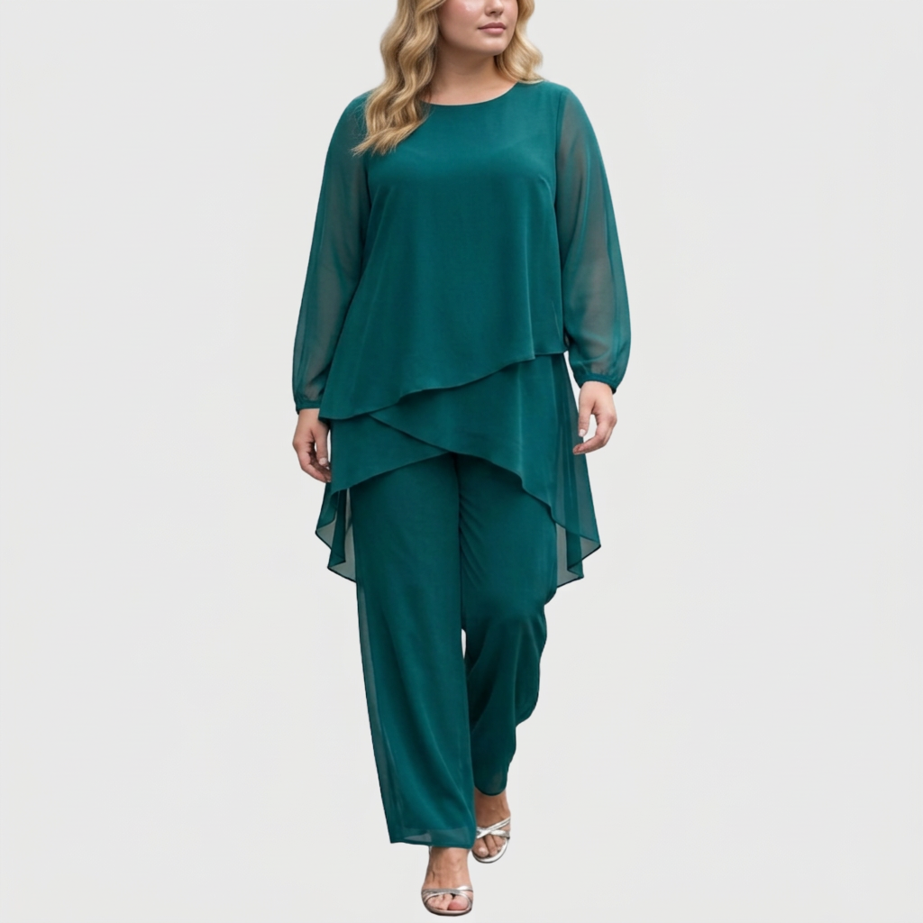 Completo Donna Elegante con Pantaloni Palazzo Drappeggiati