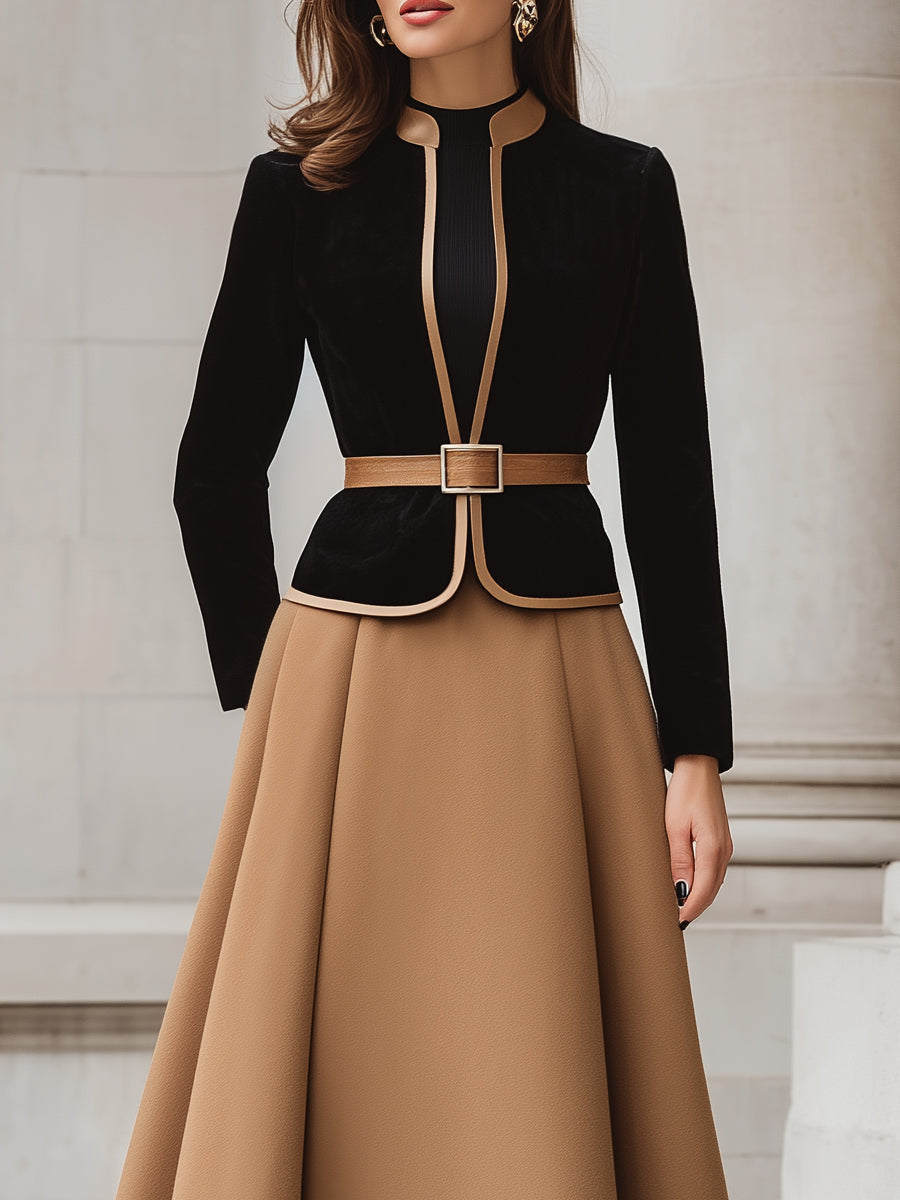 Set Dames Scolpito – Blazer e Gonna Midi A-Line per Lavoro e Uso Quotidiano