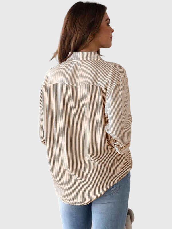 Camicia Donna a Righe con Colletto e Allacciatura Frontale