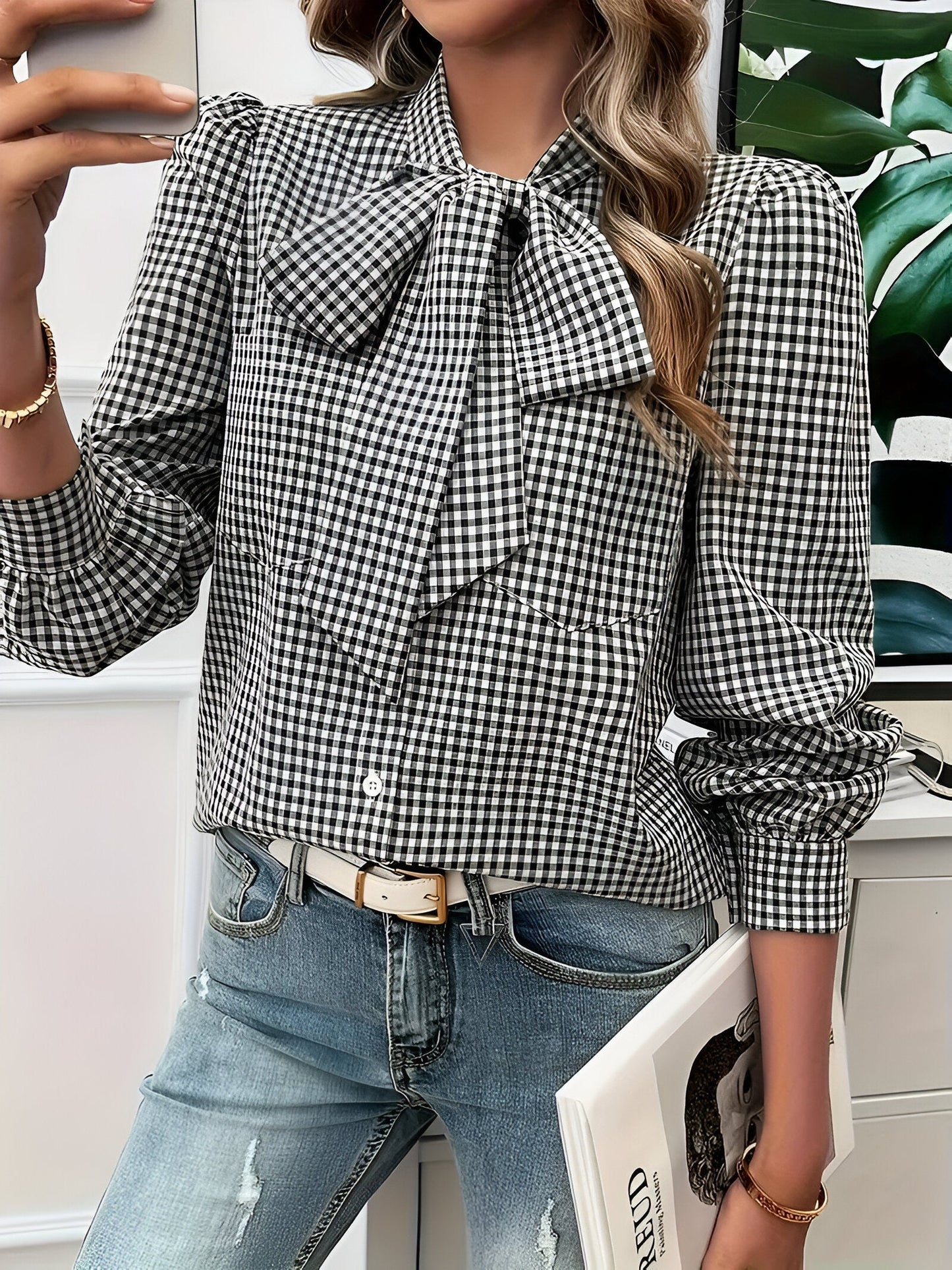 Blusa Femminile Sottile – Con Fiocco, Adatta per Lavoro e Uso Quotidiano
