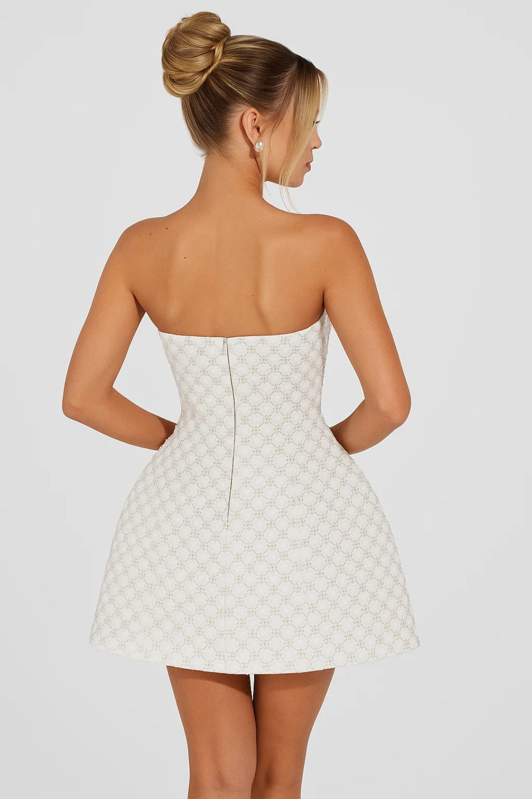 Vestito Donna Mini Senza Spalline Scampanato - Abito Cerimonia Elegante
