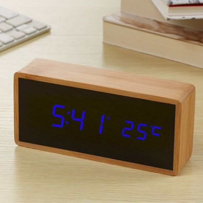 Sveglia Digitale in Legno con Display LED e Temperatura