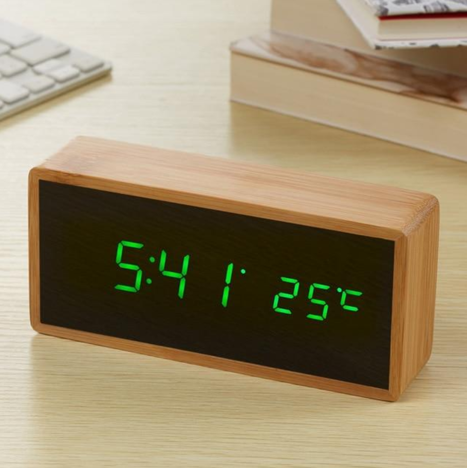 Sveglia Digitale in Legno con Display LED e Temperatura
