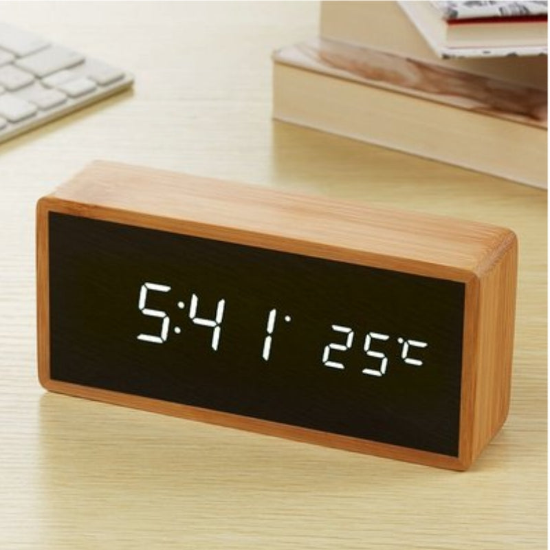 Sveglia Digitale in Legno con Display LED e Temperatura