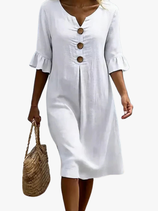 Vestito Donna Elegante Ampio in Poliestere con Bottoni
