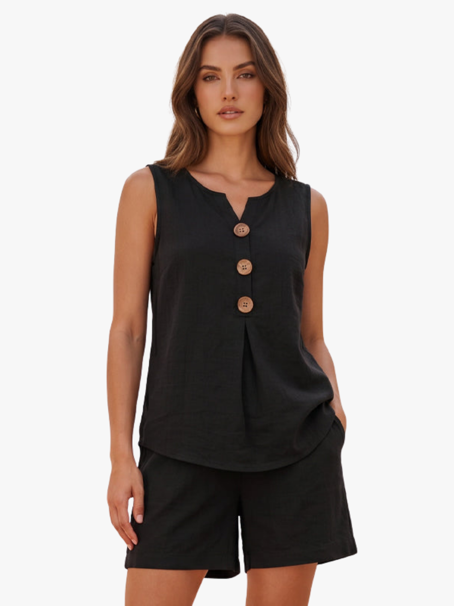 Completo Donna Due Pezzi Top e Shorts con Scollo a V
