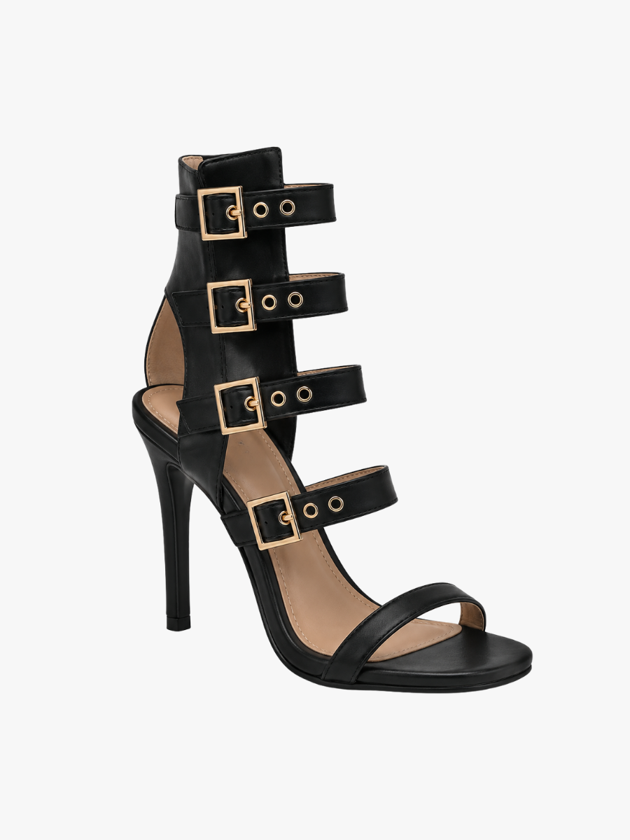 Sandali Donna con Tacco Alto e Cinturini Multipli in Nero