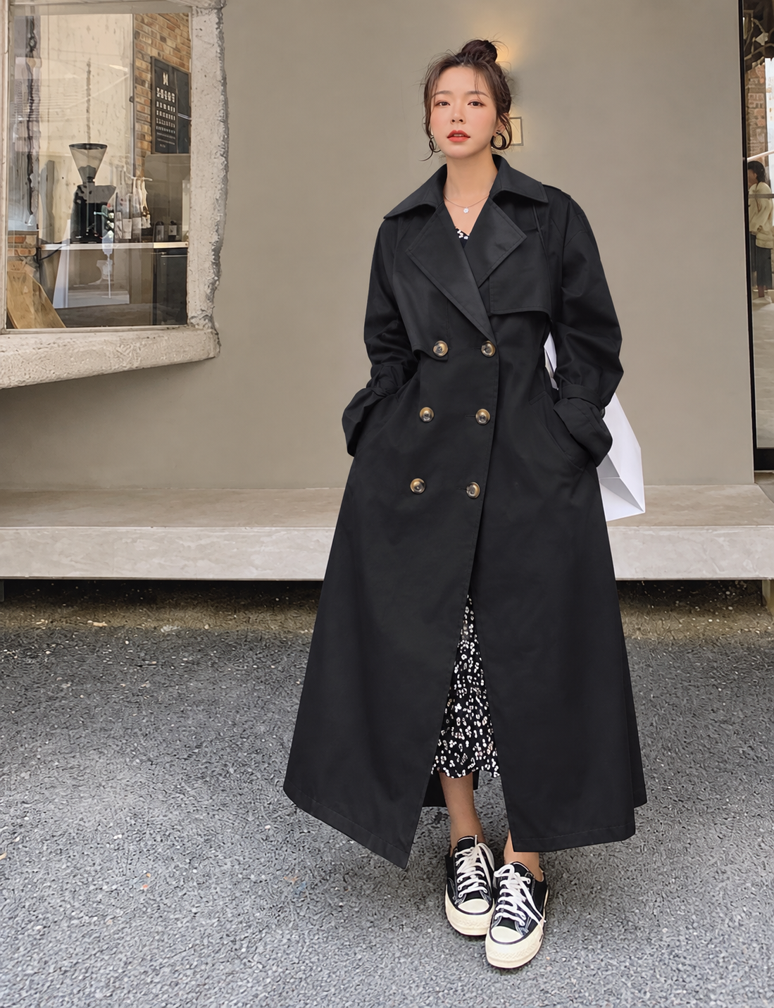 Trench Donna Oversize Doppiopetto Lungo con Cintura