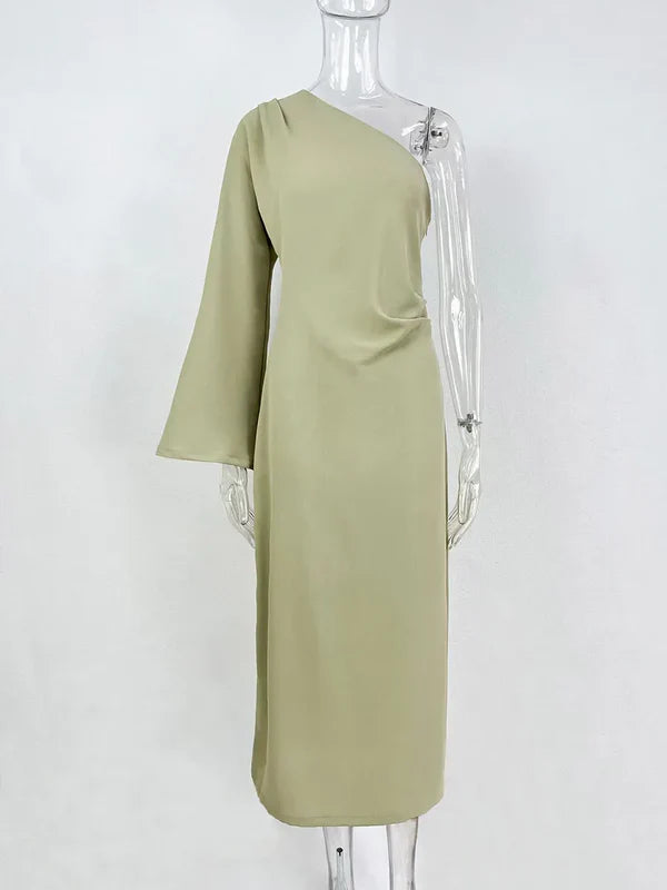 Abito Lungo Monospalla Donna con Maniche Lunghe
