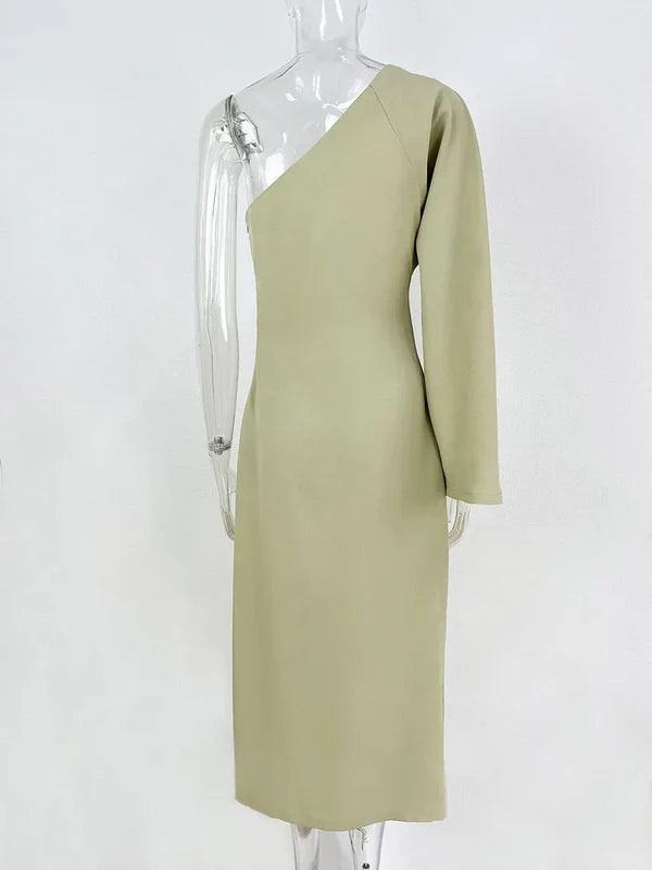 Abito Lungo Monospalla Donna con Maniche Lunghe