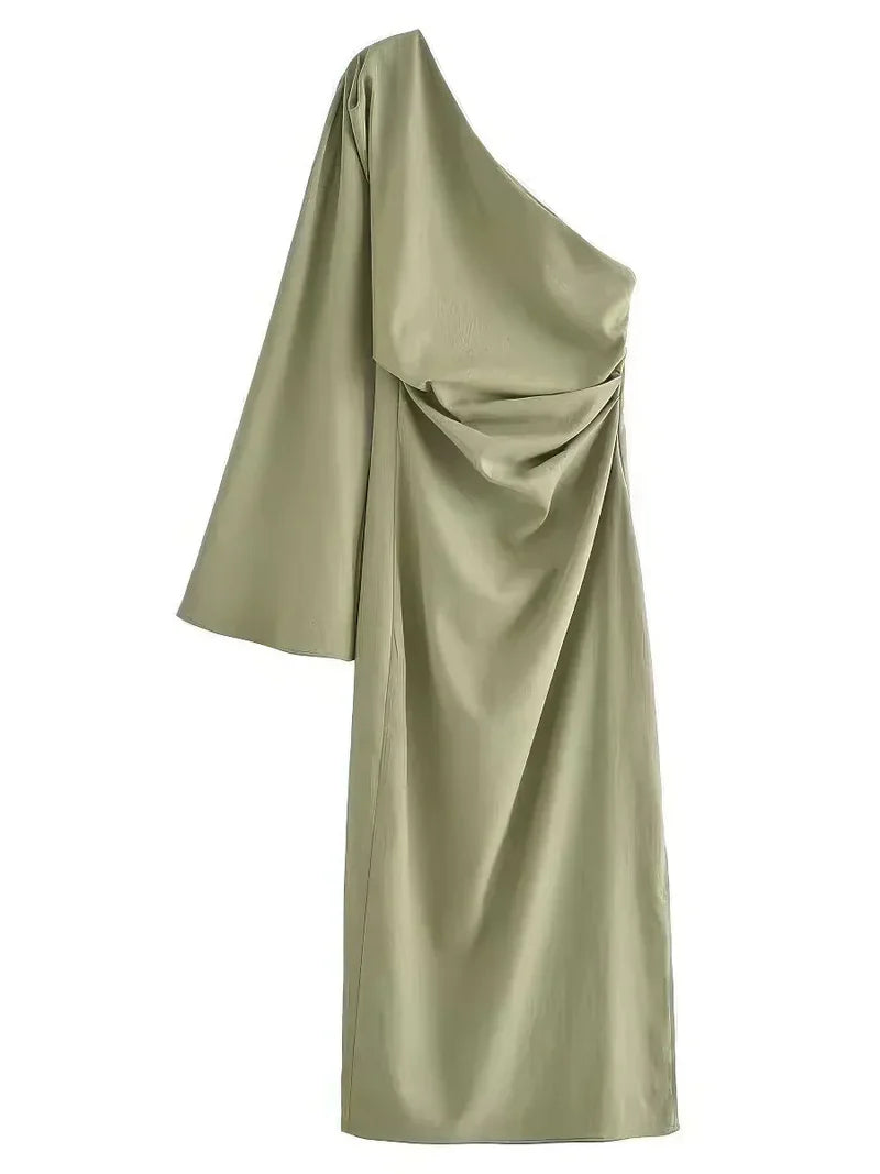 Abito Lungo Monospalla Donna con Maniche Lunghe
