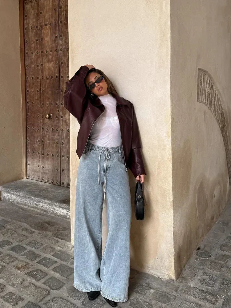 Giacca Bomber Donna Oversize in Ecopelle, Modello Corto Autunnale