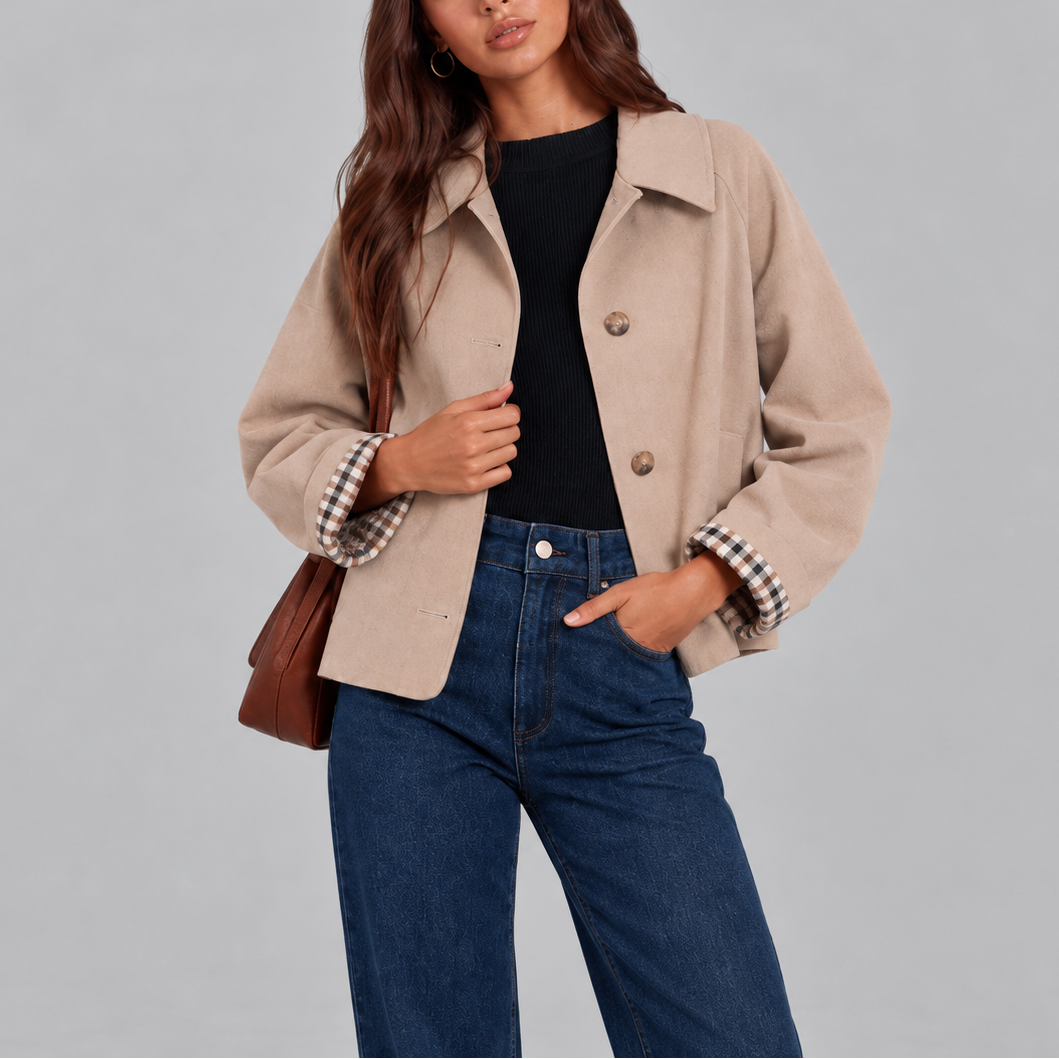 Giacca Trench Donna Corta con Fodera Scozzese