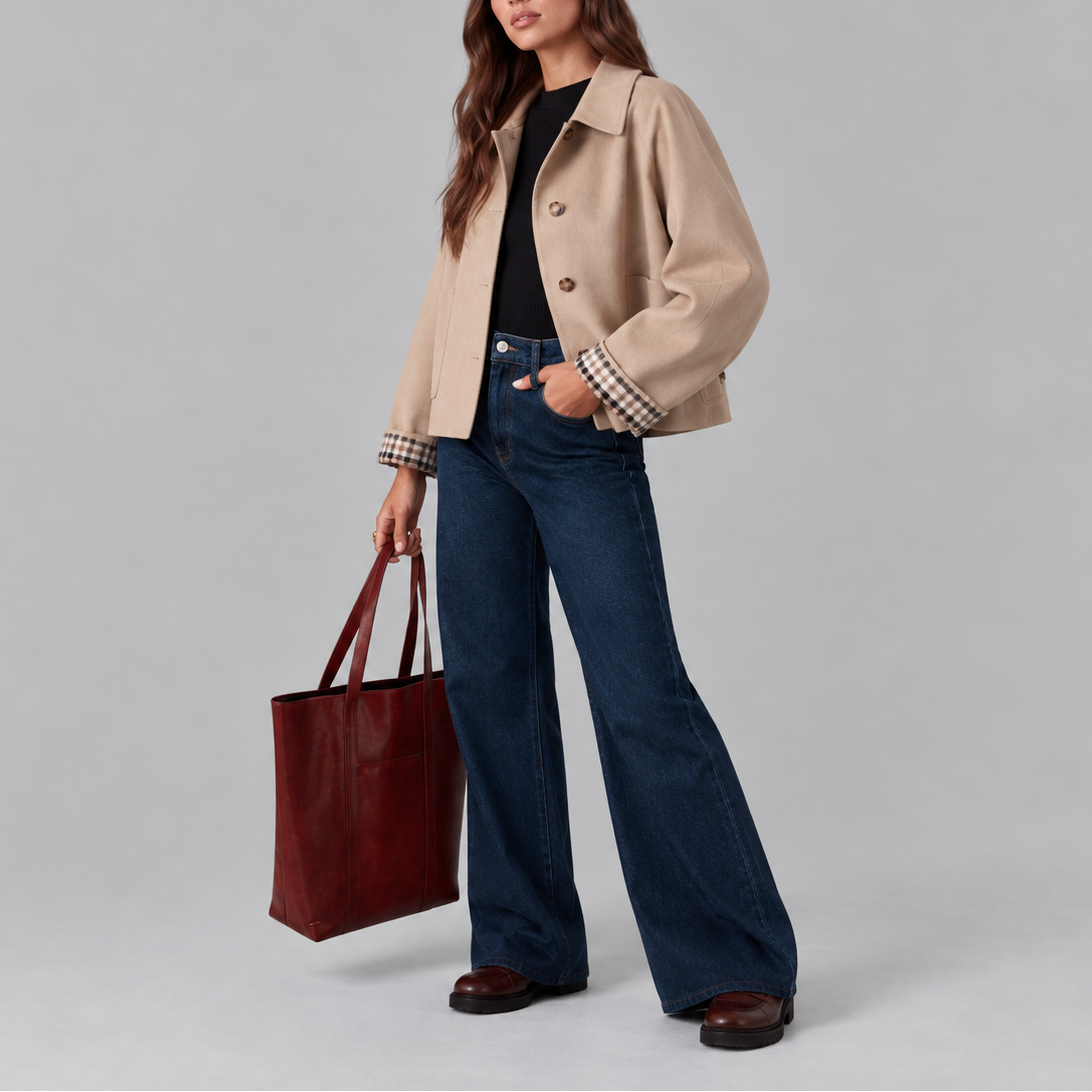 Giacca Trench Donna Corta con Fodera Scozzese