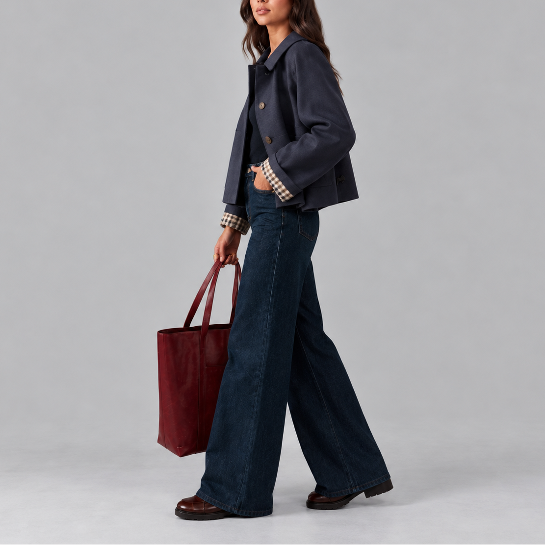 Giacca Trench Donna Corta con Fodera Scozzese